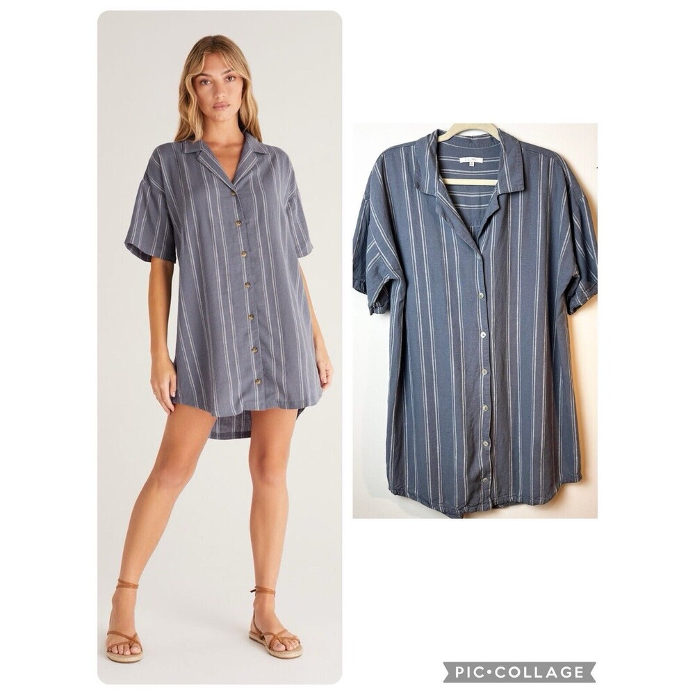 Z Supply Blue Striped Shirt Dress